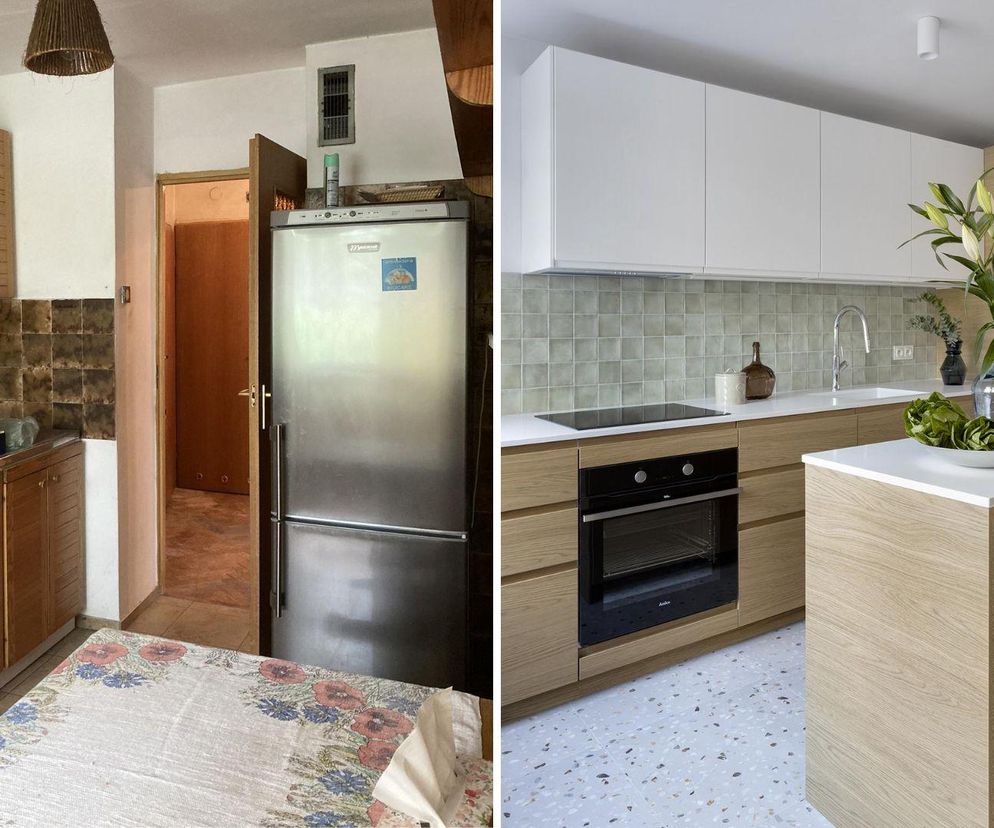 113-m metrowe mieszkanie w drewnie i pastelach. W salonie kredens po babci