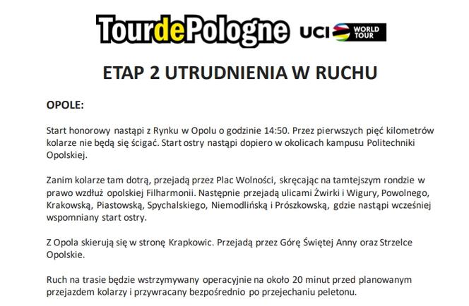 Tour de Pologne 2020 Opole UTRUDNIENIA i OBJAZDY