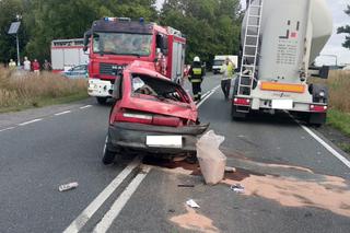 Dramatyczny wypadek na DK 11. Ranną kobietę transportował śmigłowiec [ZDJĘCIA]