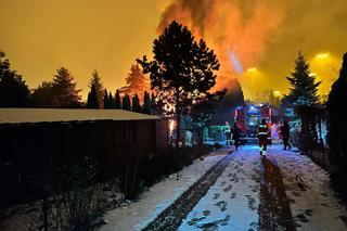 Kłęby dymu na Bielanach. Domek letniskowy stanął w płomieniach. Ranny mężczyzna