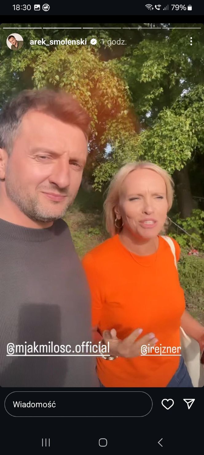 M jak miłość nowy sezon. Dorota (Iwona Rejzner), Bartek (Arkadiusz Smoleński) na planie