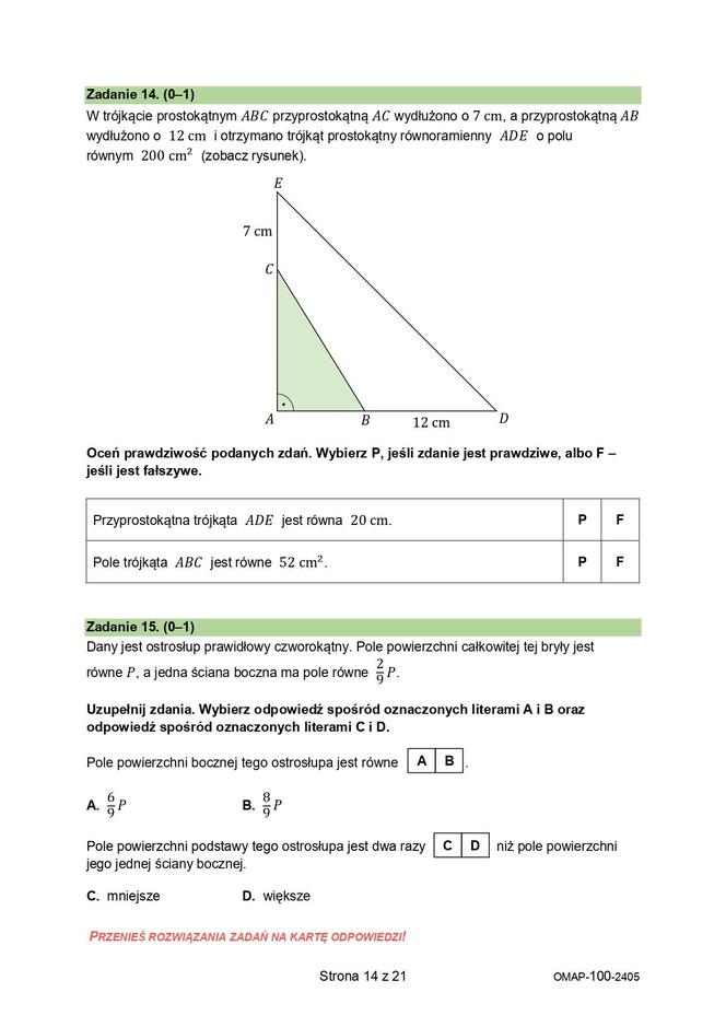 Egzamin ósmoklasisty matematyka 2024