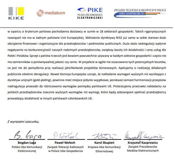 List otwarty izb gospodarczych i organizacji pracodawców w sprawie projektu ustawy o zmianie ustawy o krajowym systemie cyberbezpieczeństwa (UC32) oraz niektórych innych ustaw