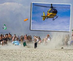 Krzesła i parawany latały po plaży. Problemy śmigłowca LPR