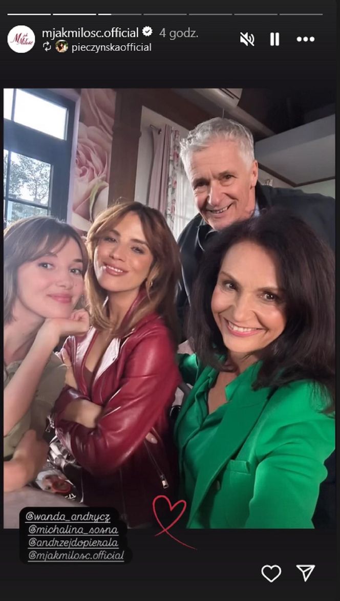 M jak miłość na planie. Kama (Michalina Sosna), Ania (Alina Szczegielniak), Erwin (Andrzej Dopierała), Aleksandra (Małgorzata Pieczyńska)