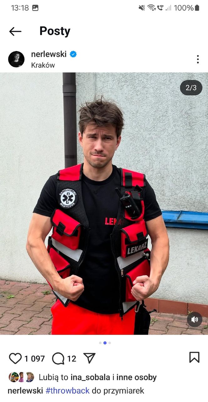 Tomek Jaworski (Piotr Nerlewski) na planie serialu Szpital św. Anny