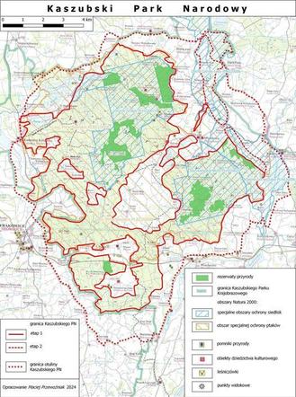 Mapa z projektem Kaszubskiego Parku Narodowego