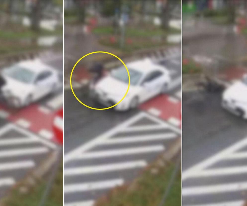 Dramatyczne nagranie z wypadku w Piasecznie. Taksówkarz zmiótł rowerzystę z drogi