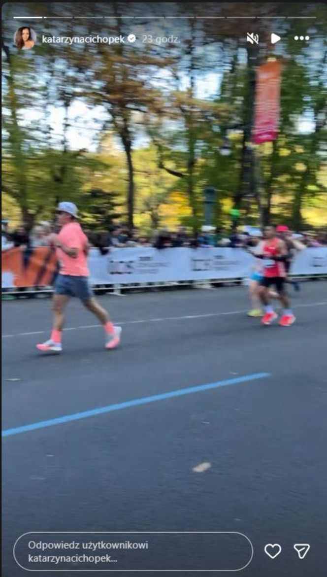 Katarzyna cichopek dopinguje męża na Maratonie Nowojorskim