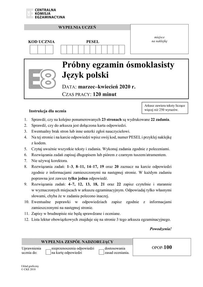 Próbny egzamin ósmoklasisty 2020! Wyciekły arkusze CKE