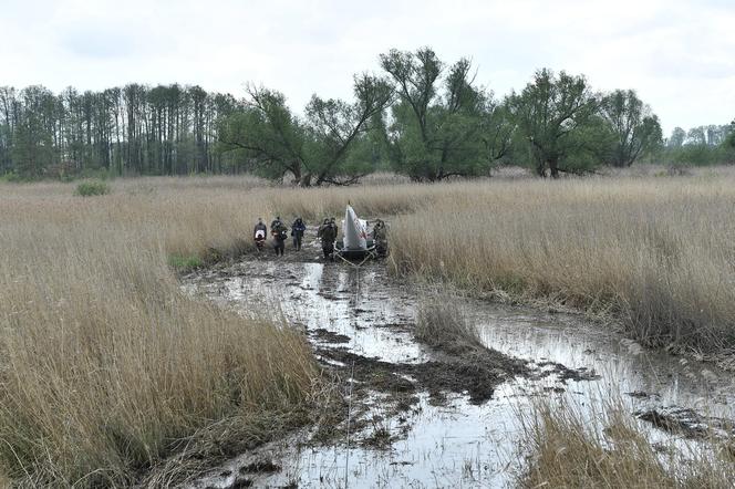 Warszawa. Wojsko wyciąga samolot, który wpadł do bagna