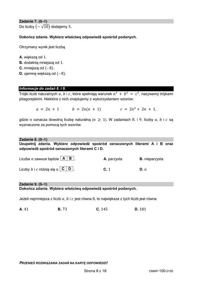  Egzamin ósmoklasisty 2021 matematyka. Arkusze CKE, pytania, odpowiedzi [26.05.2021]