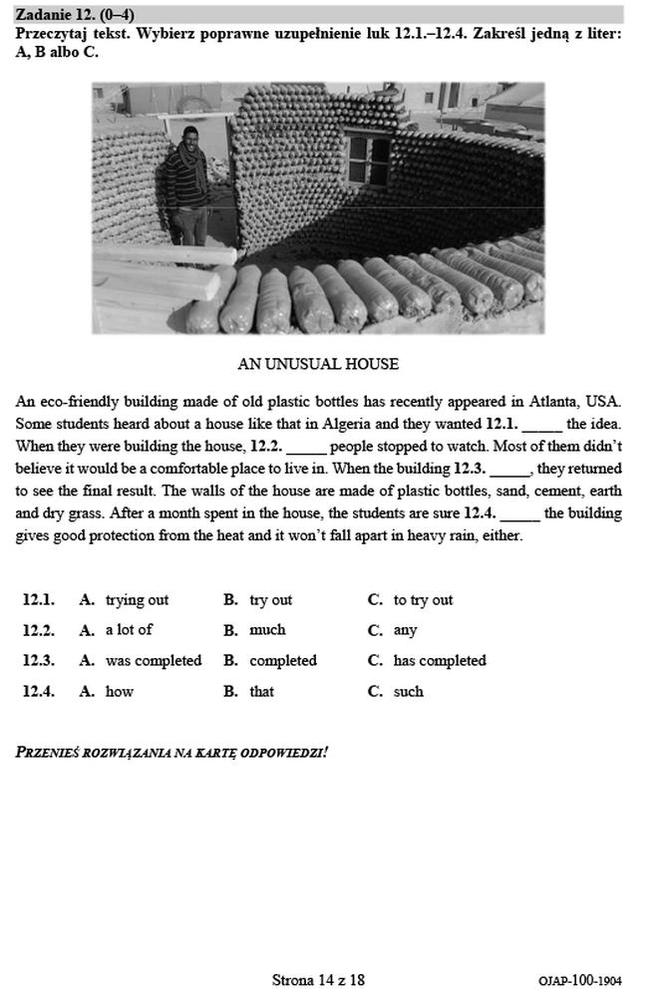 Egzamin ósmoklasisty 2019- język angielski arkusz