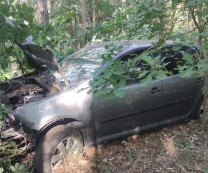 Wypadek pod Toruniem. Zakrwawiony kierowca wjechał autem w las