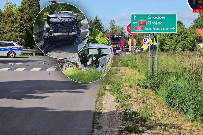 Peugeot i nissan roztrzaskane na drodze. Dramatyczny wypadek pod Sochaczewem 