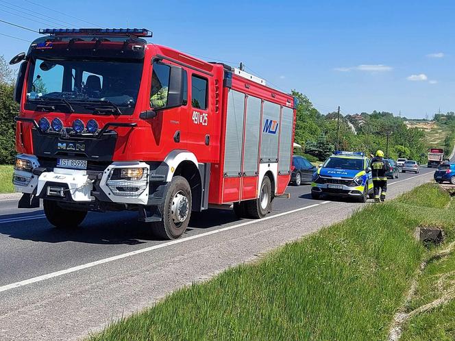 Wypadek na DK 42 w Parszowie. Auto wylądowało w rowie