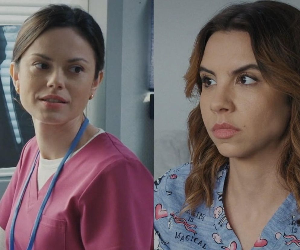 Paulina Lasota (Kasia) i Ilona Janyst (Aneta) z serialu M jak miłość na zbliżeniu twarzy. Kasia w różowym uniformie lekarskim, a Aneta w niebieskiej bluzce w serduszka. Zdjęcie ilustruje relacje między postaciami, o których możesz przeczytać więcej na Super Seriale.