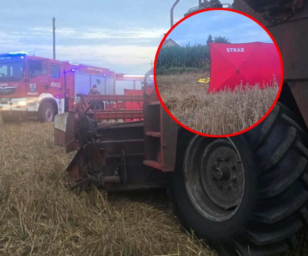 Śmiertelny wypadek na polu pod Chojnicami. Ojciec potrącił kombajnem 29-letniego syna [ZDJĘCIA]