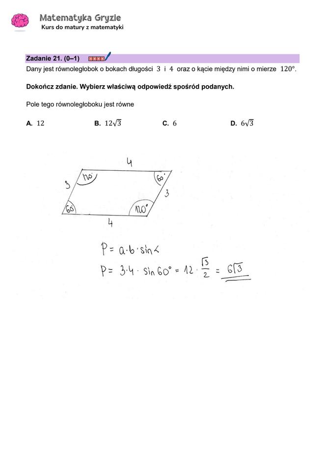 Matura z matematyki 2024 - ODPOWIEDŹ - ZADANIE 21