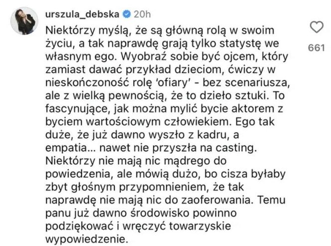 Urszula Dębska ostro do Mikołaja Krawczyka. "Ego tak duże, że już dawno wyszło z kadru"