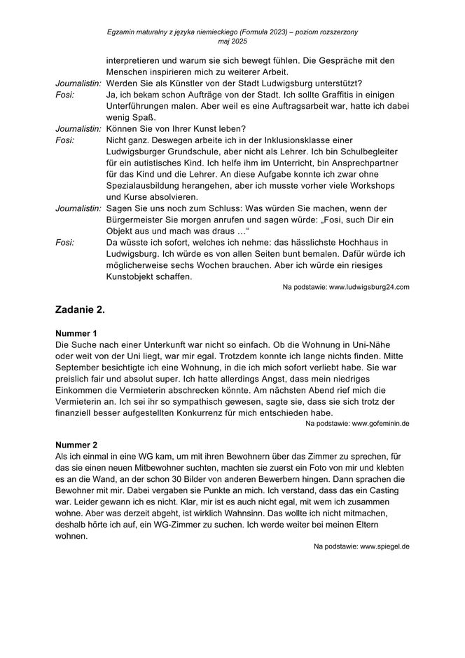 Matura 2025 niemiecki rozszerzony - arkusz CKE 13.05.2025 - Formuła 2023