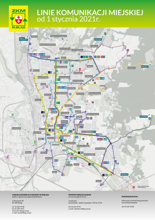 Mapka linii komunikacji miejskiej w Elblągu