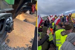 Rolnicy, myśliwi i przedsiębiorcy protestują w Medyce. Wysypali zboże z wagonów 