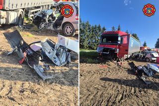 Kierowca osobówki nie miał szans po zderzeniu z ciężarówką!