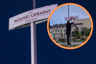 Zakleił tablicę z nazwą „Plac Wolnej Ukrainy”. Policja ustaliła już jego dane 