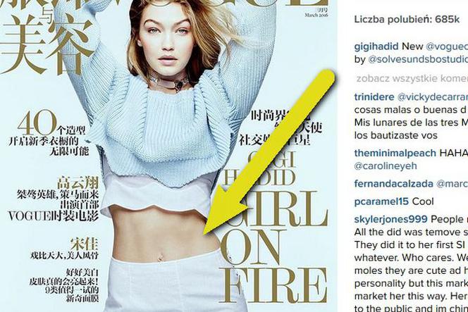 Gigi Hadid poprawiona Photoshopem