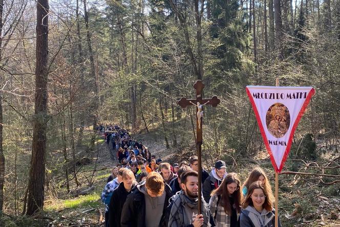 Maturzyści w drodze do sanktuarium maryjnego w Gietrzwałdzie