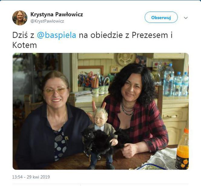 Krystyna Pawłowicz na obiedzie z prezesem i kotem