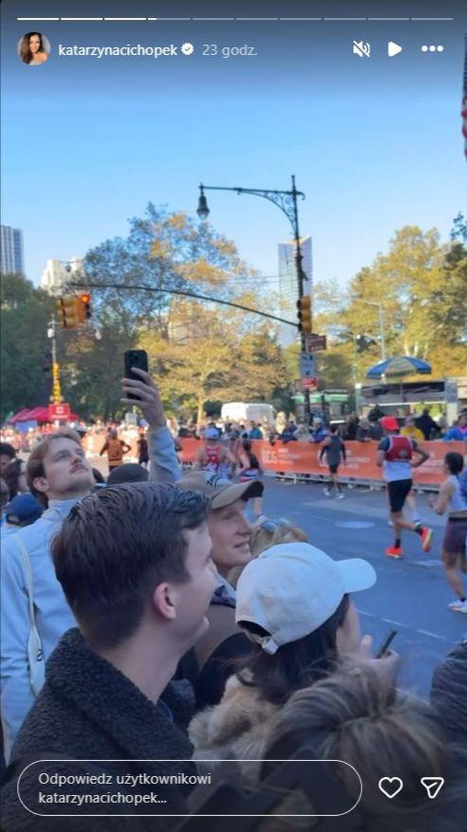 Katarzyna cichopek dopinguje męża na Maratonie Nowojorskim