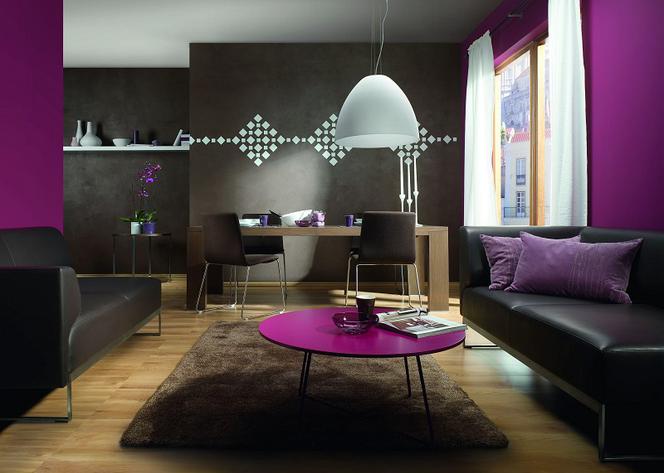 Wykwintny salon w brązie i fiolecie