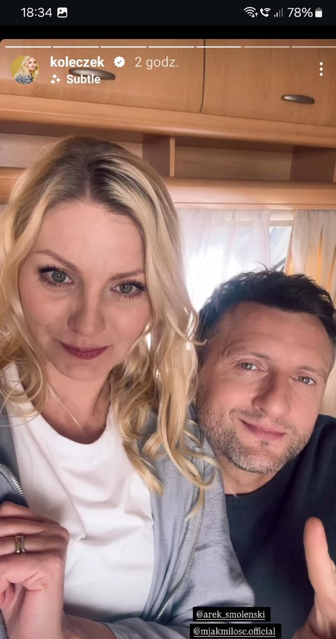 M jak miłość nowy sezon. Bartek (Arkadiusz Smoleński), Jagoda (Katarzyna Kołeczek) na planie