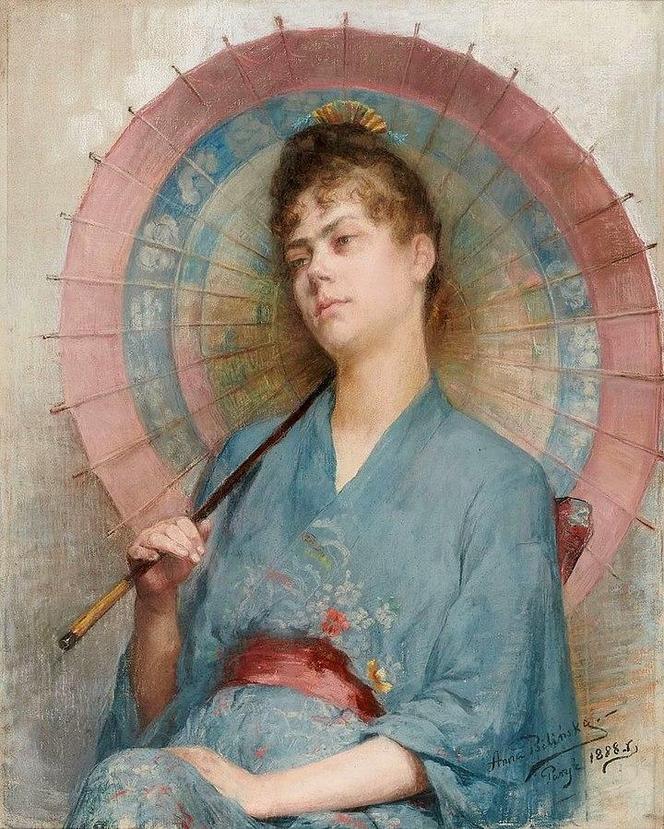 Anna Bilińska, "Kobieta w kimonie z japońską parasolką" (1888) 