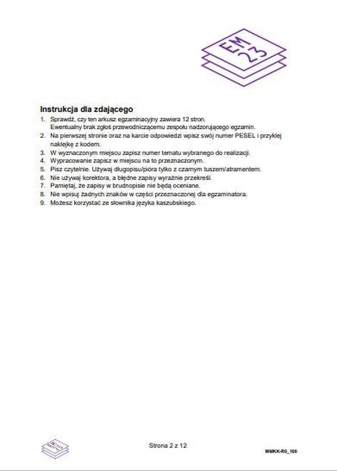 Matura język kaszubski 2025 ARKUSZE CKE