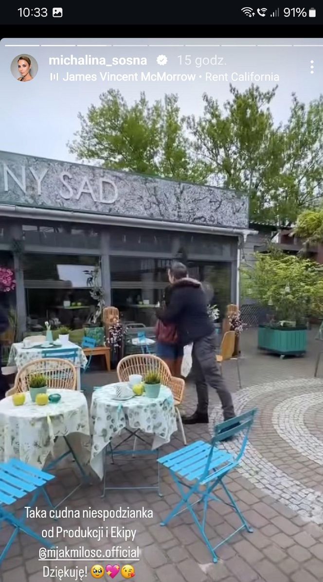 M jak miłość. Kama (Michalina Sosna), Jakub (Krzysztof Kwiatkowski) na planie