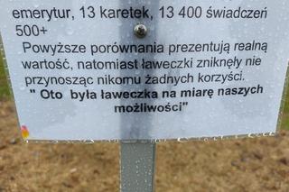 Patriotyczna ławeczka zniknęła, ale jest tabliczka „na miarę naszych możliwości”