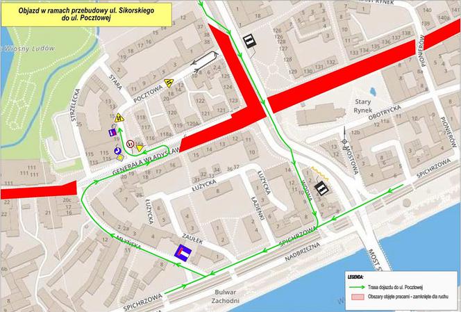 Mapa objazdu ul.Pocztowej.