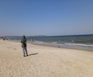 Mieszkańcy korzystają ze słonecznej pogody. Na plaży w Jelitkowie widać już pierwszych spacerowiczów!