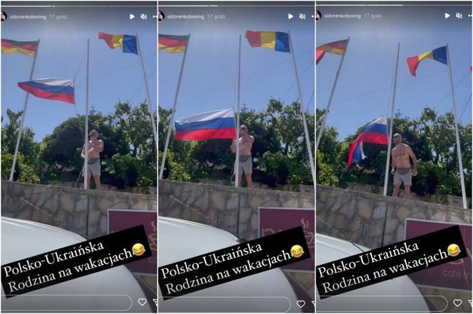 Mąż Saszy Sidorenko pluje na rosyjską flagę