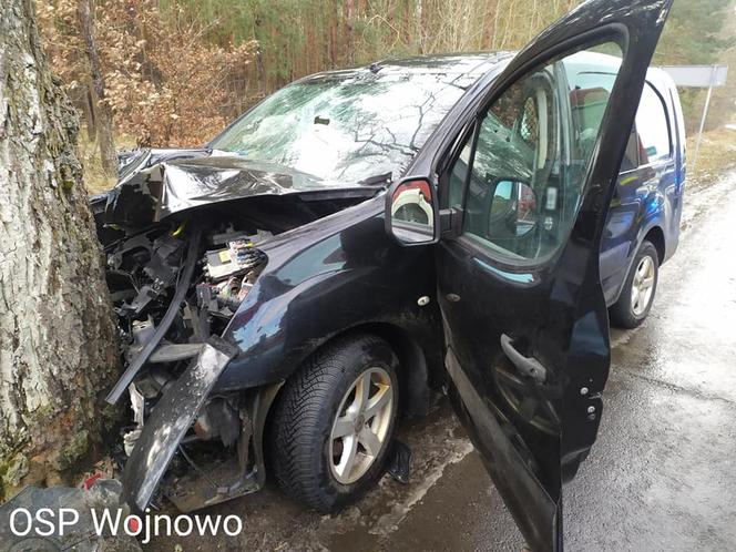 Dąbrówka Nowa. Samochód roztrzaskał się na drzewie! 2 osoby trafiły do szpitala