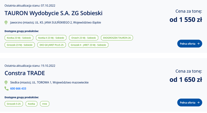 Ceny węgla ze strony cieplo.gov.pl