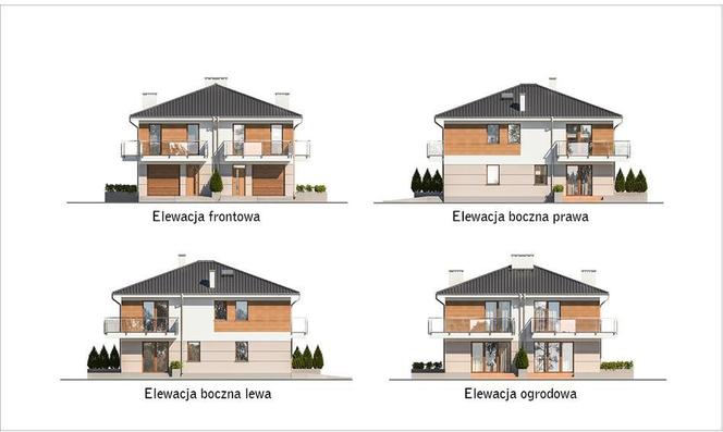 Projekt domu M225b Światła miasta - wariant II (dwulokalowy) z katalogu Muratora - wizualizacje, plany, rysunek, aranżacje