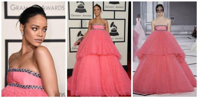 Rihanna na Grammy 2015 wyglądała jak wielki tort dla lalki Barbie. Jej kreacja to HIT czy KIT?