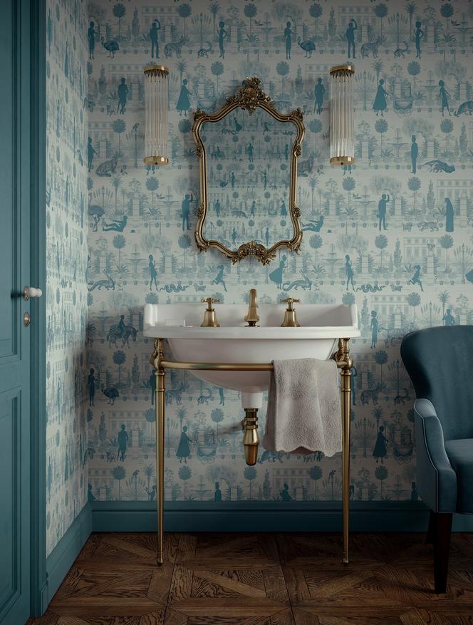 Łazienka bez płytek na ścianie – stylowo z tapetą