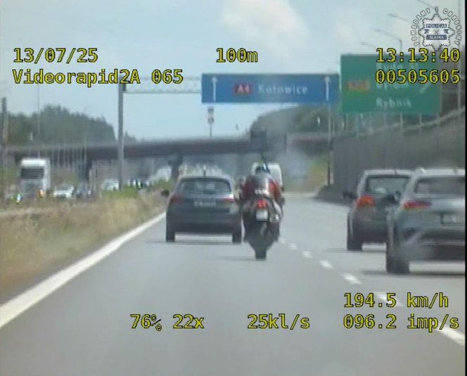 Gliwice: Motocyklista pędził na złamanie karku. Na liczniku miał prawie 240 km/h