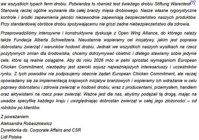 Oświadczenie Lidl Polska w sprawie bakterii w mięsie kurczaków, cz. 3