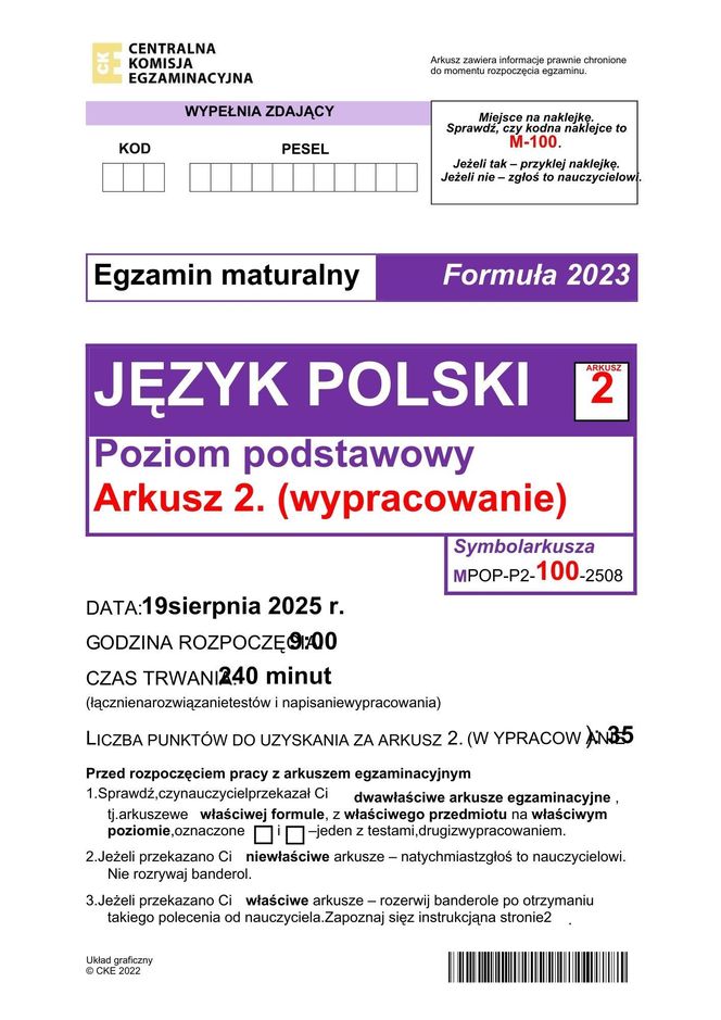 Matura poprawkowa język polski FORMUŁA 2023